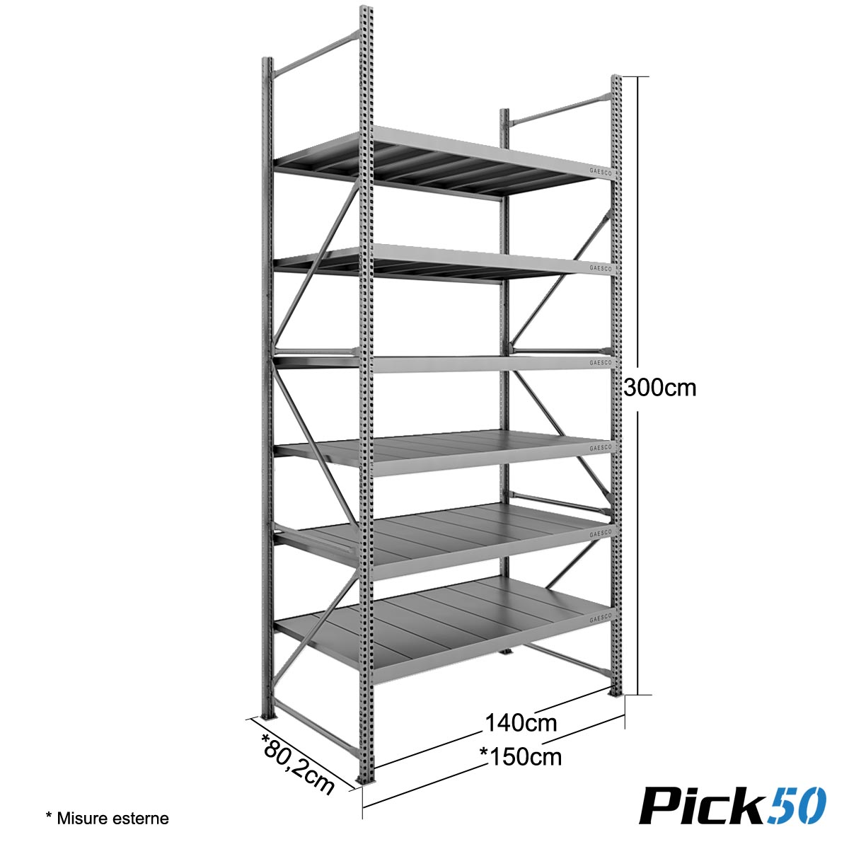 Scaffale Magazzino Robusto - cm. L.140xP.80xH.300 - Pick50