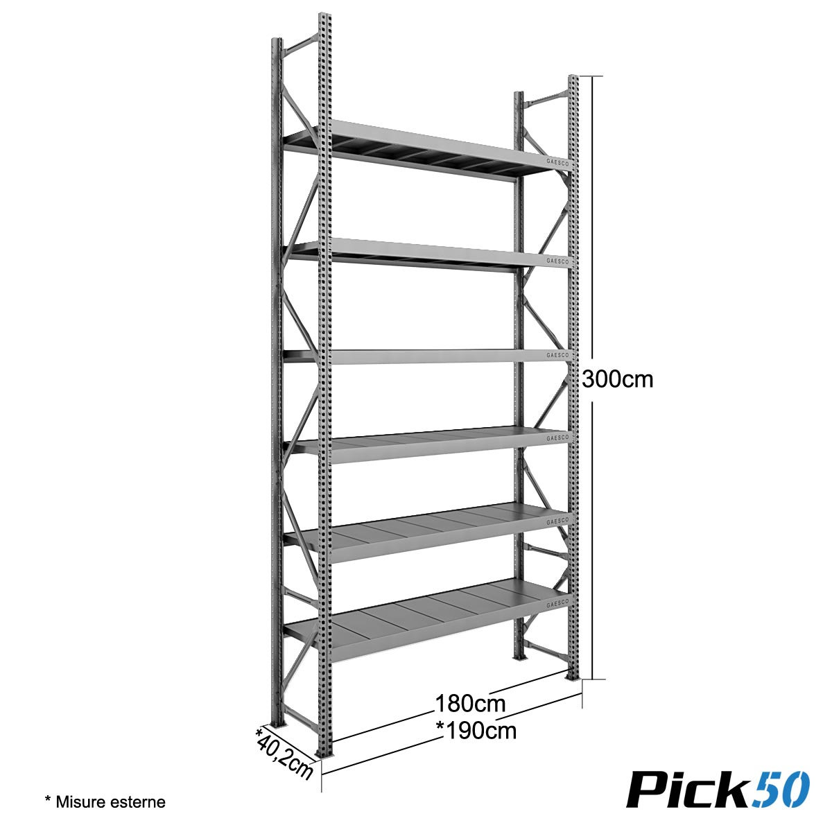 Scaffale Magazzino Robusto - cm. L.180xP.40xH.300 - Pick50
