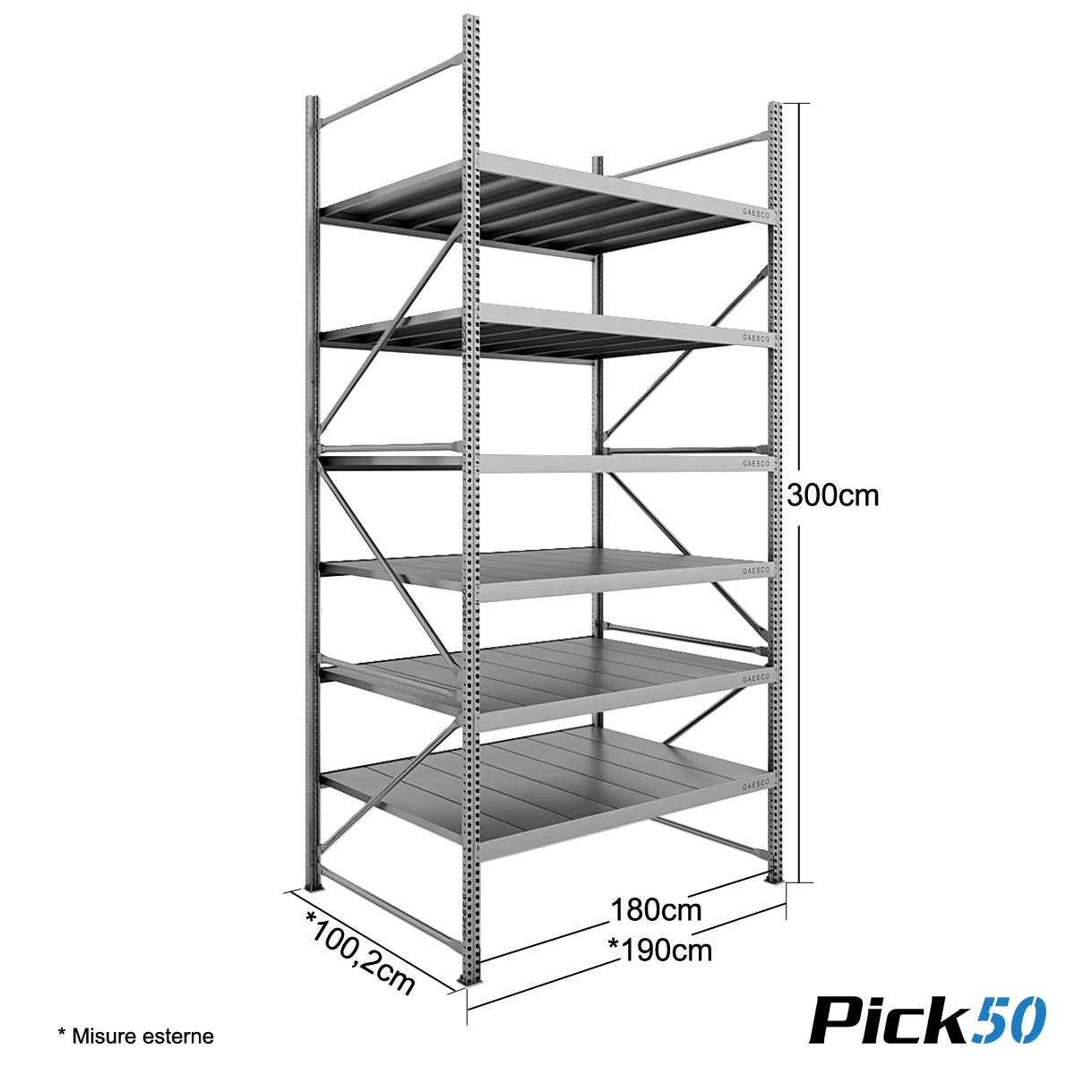 Scaffale Magazzino Robusto - cm. L.180xP.100xH.300 - Pick50