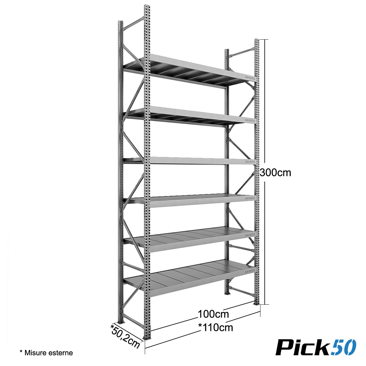 Scaffale Magazzino Robusto - cm. L.100xP.50xH.300 - Pick50