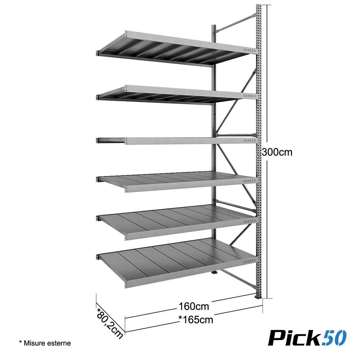 Scaffale Magazzino Robusto - cm. L.160xP.80xH.300 - Pick50 (Agg.)