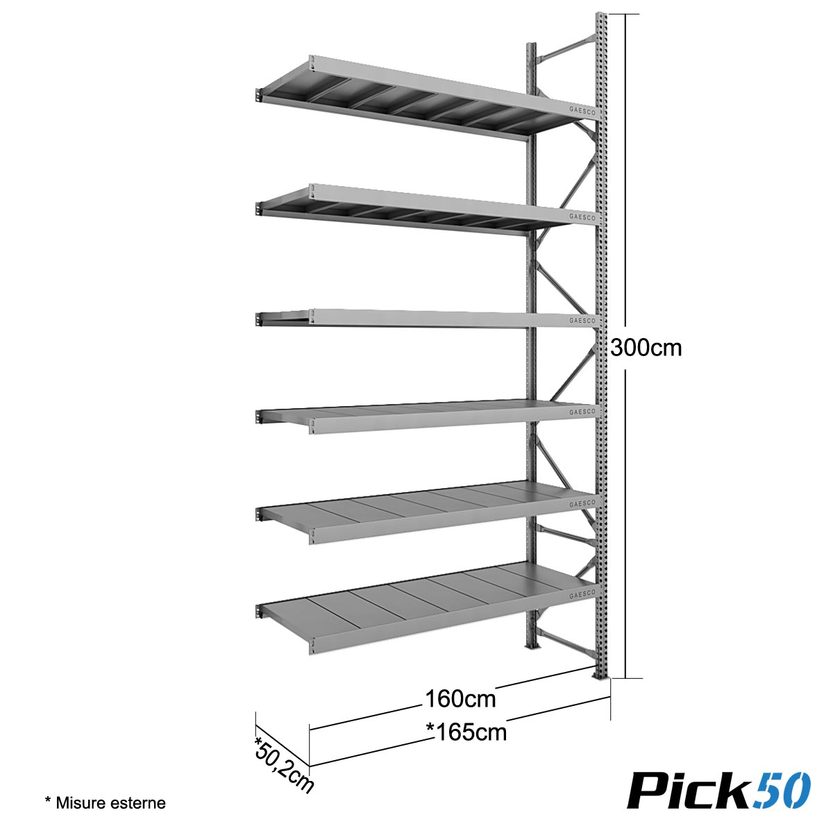 Scaffale Magazzino Robusto - cm. L.160xP.50xH.300 - Pick50 (Agg.)