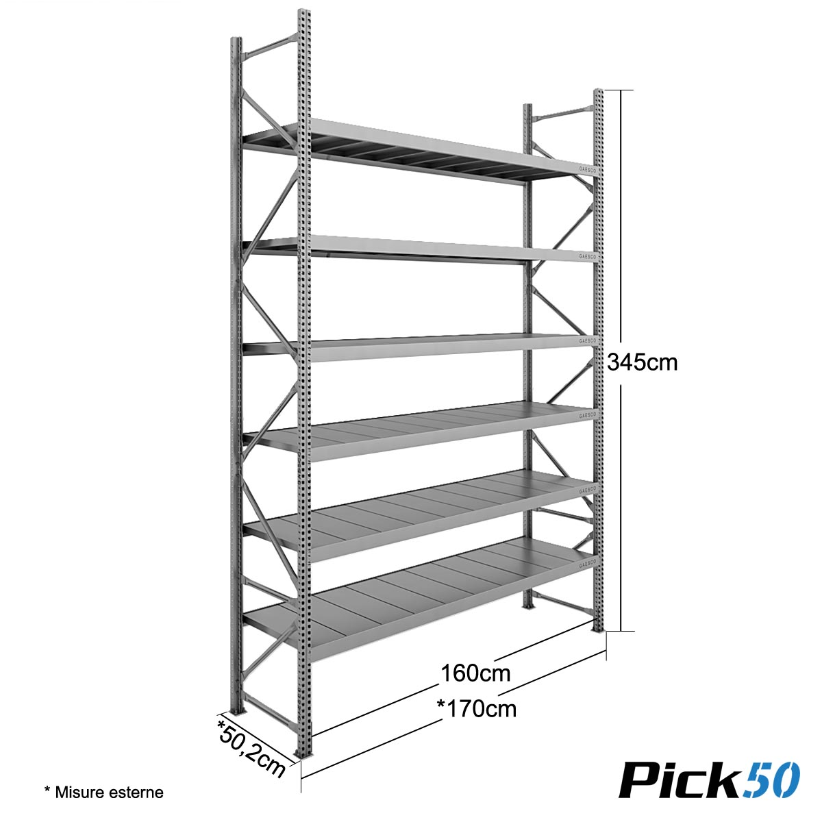 Scaffale Magazzino Robusto - cm. L.160xP.50xH.345 - Pick50