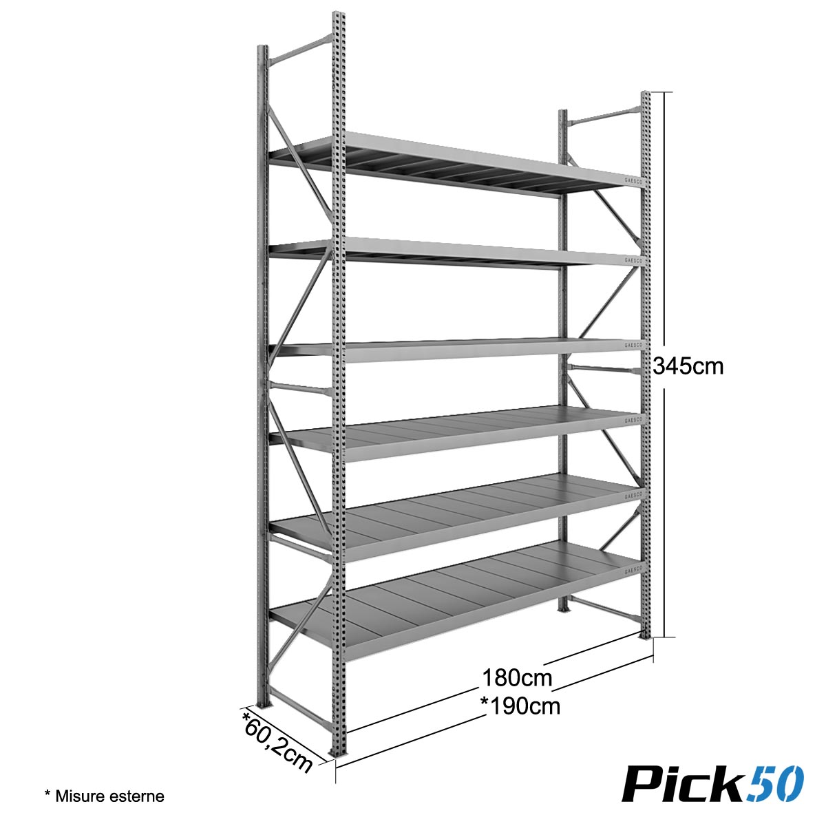 Scaffale Magazzino Robusto - cm. L.180xP.60xH.345 - Pick50