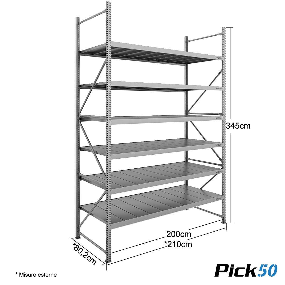 Scaffale Magazzino Robusto - cm. L.200xP.80xH.345 - Pick50