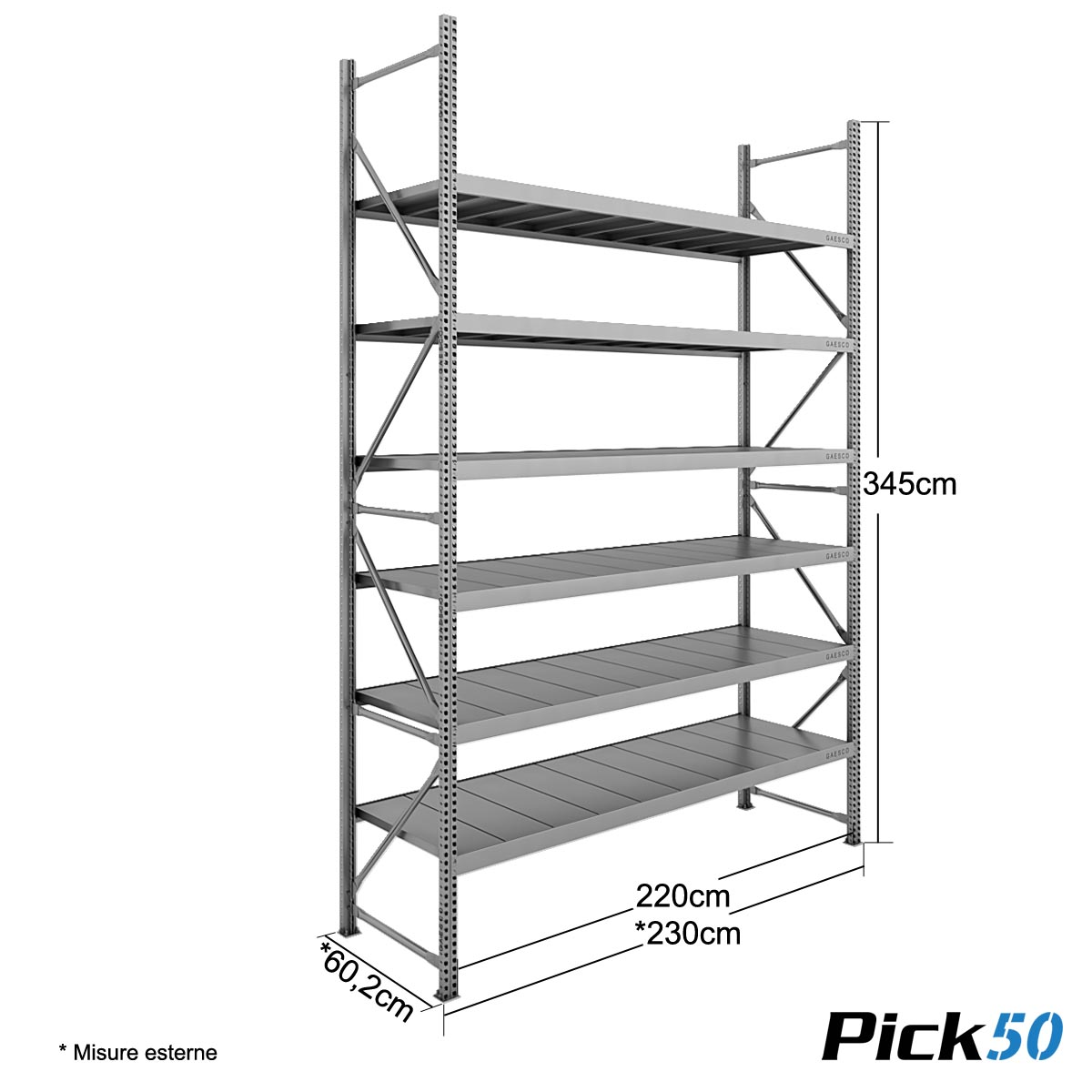 Scaffale Magazzino Robusto - cm. L.220xP.60xH.345 - Pick50