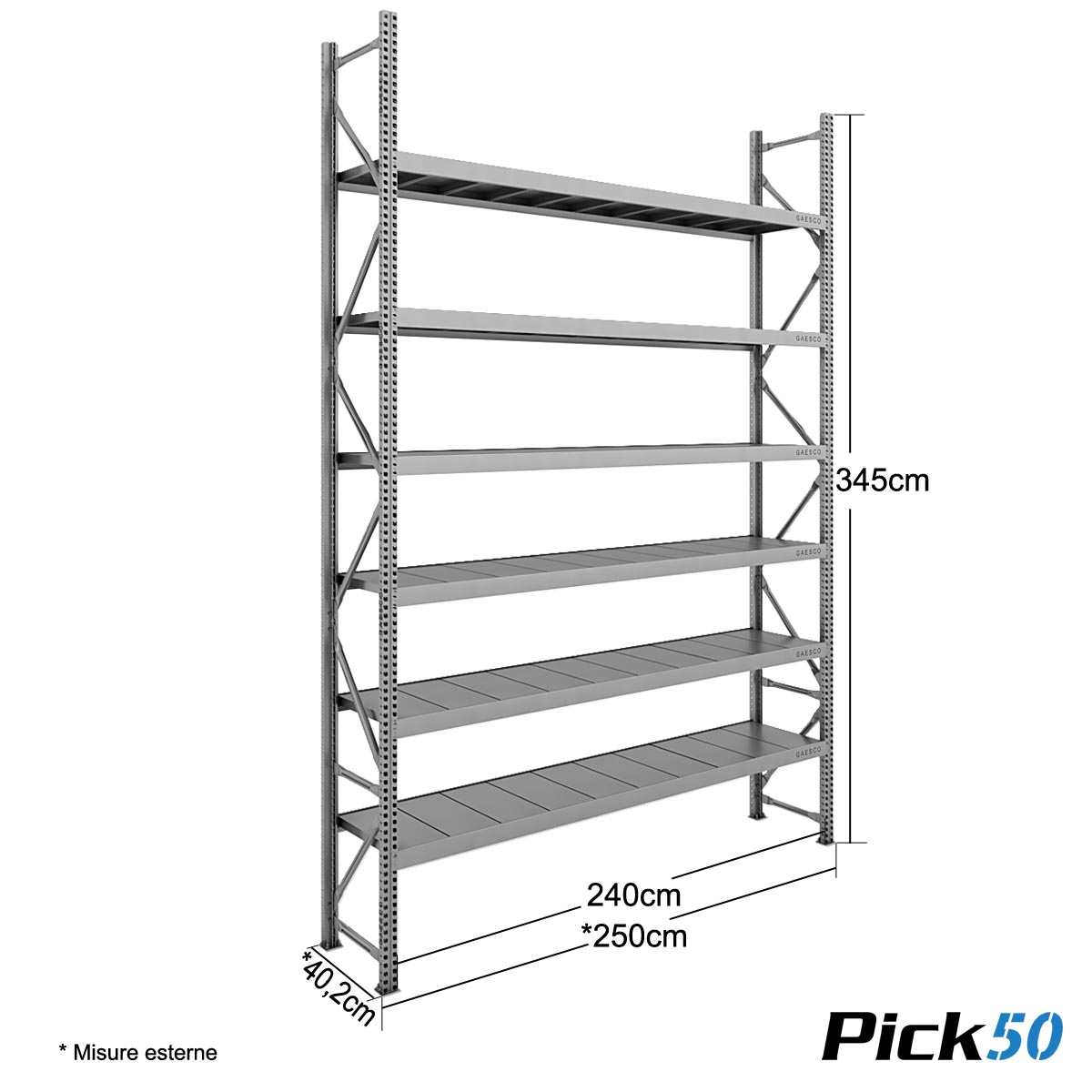 Scaffale Magazzino Robusto - cm. L.240xP.40xH.345 - Pick50
