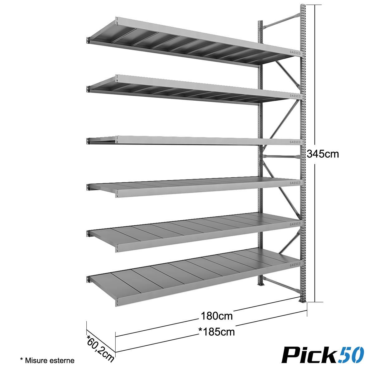 Scaffale Magazzino Robusto - cm. L.180xP.60xH.345 - Pick50 (Agg.)