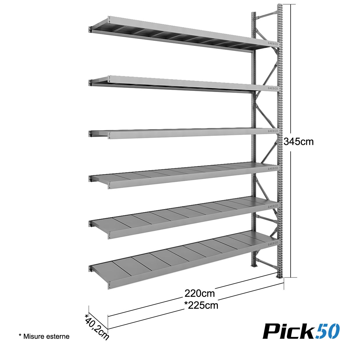 Scaffale Magazzino Robusto - cm. L.220xP.40xH.345 - Pick50 (Agg.)