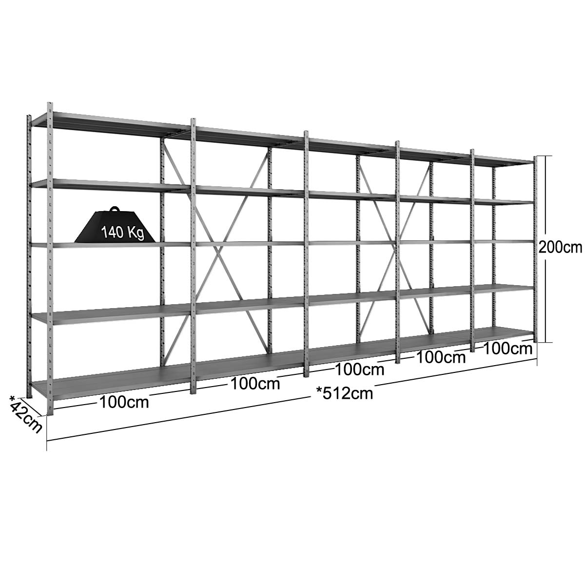 Scaffale Metallico SIMPLYREX - cm. L.500xP.40xH.200 (KIT)