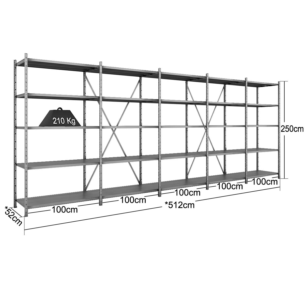 Scaffale Metallico SIMPLYREX - cm. L.500xP.50xH.250 (KIT)
