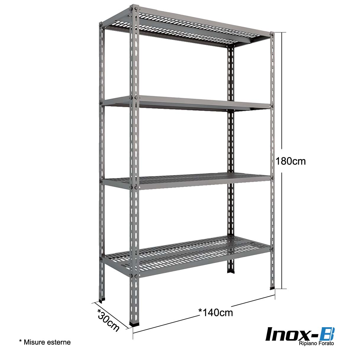 Scaffale Acciaio inox Bullone - Rip. forato -  cm. L.140xP.30xH.180