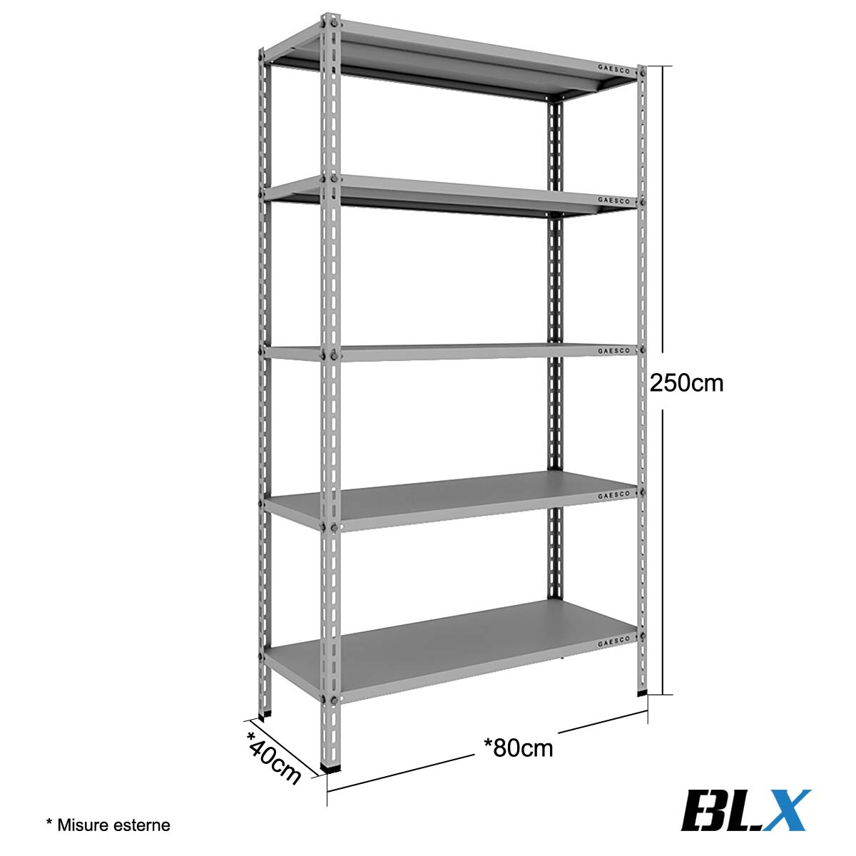 Scaffale a bullone BLX 5 rip. / cm. L.80xP.40xH.250