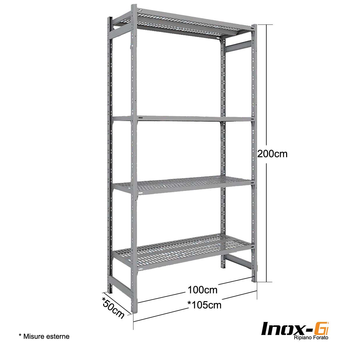 Scaffale in acciaio Inox - Rip. forato - cm. L.100xP.50xH.200