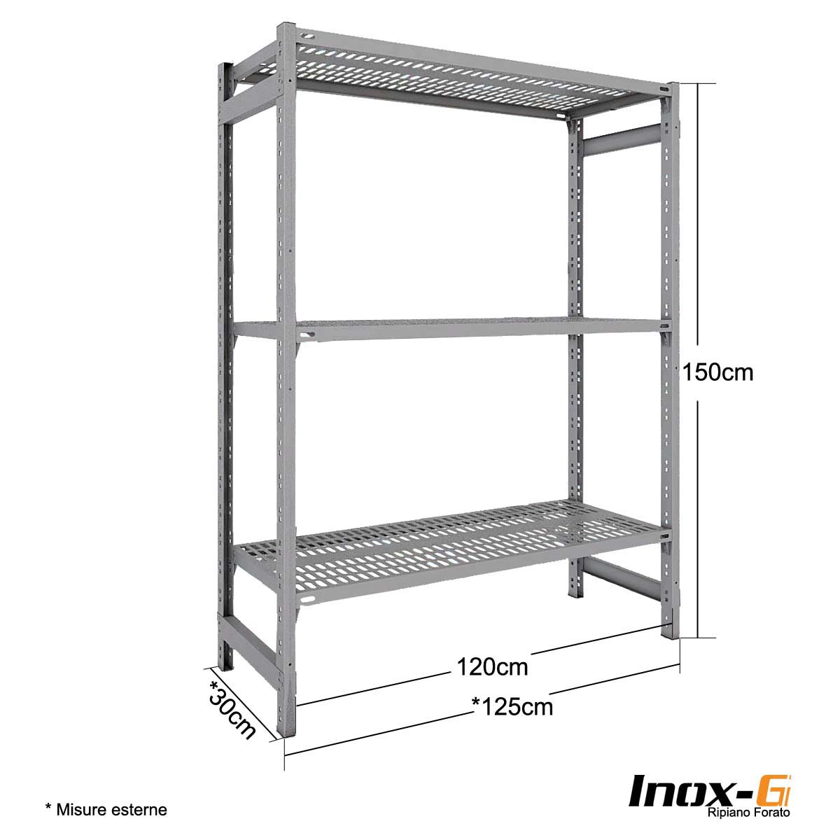 Scaffale in acciaio Inox - Rip. forato - cm. L.120xP.30xH.150