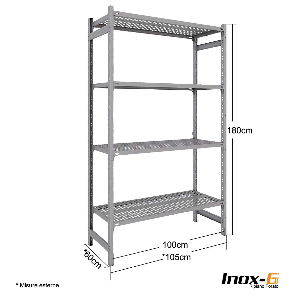 Scaffale in acciaio Inox - Rip. forato - cm. L.100xP.60xH.180