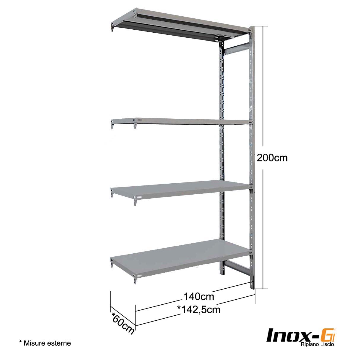 Scaffale Inox-G liscio cm. L.140xP.60xH.200 – AGG.