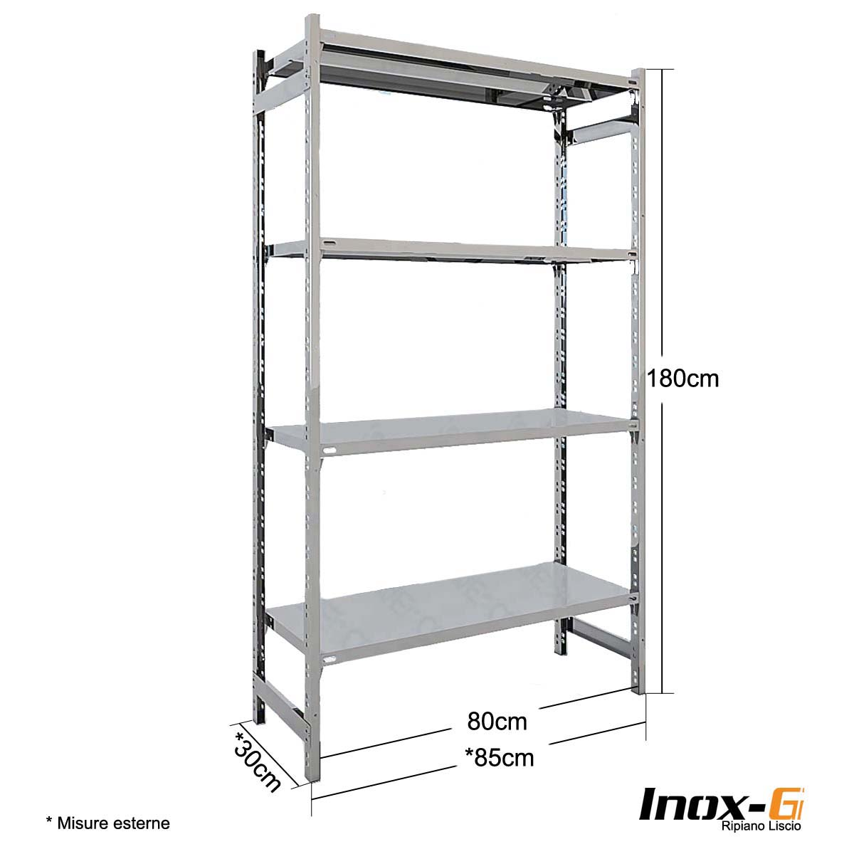 Scaffale in acciaio Inox - cm. L.80xP.30xH.180