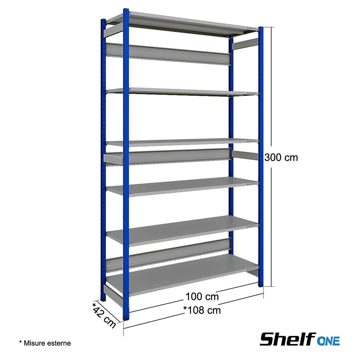 Scaffali a gancio con 6 ripiani Shelf One / cm. L.100xP.40xH.300-BASE
