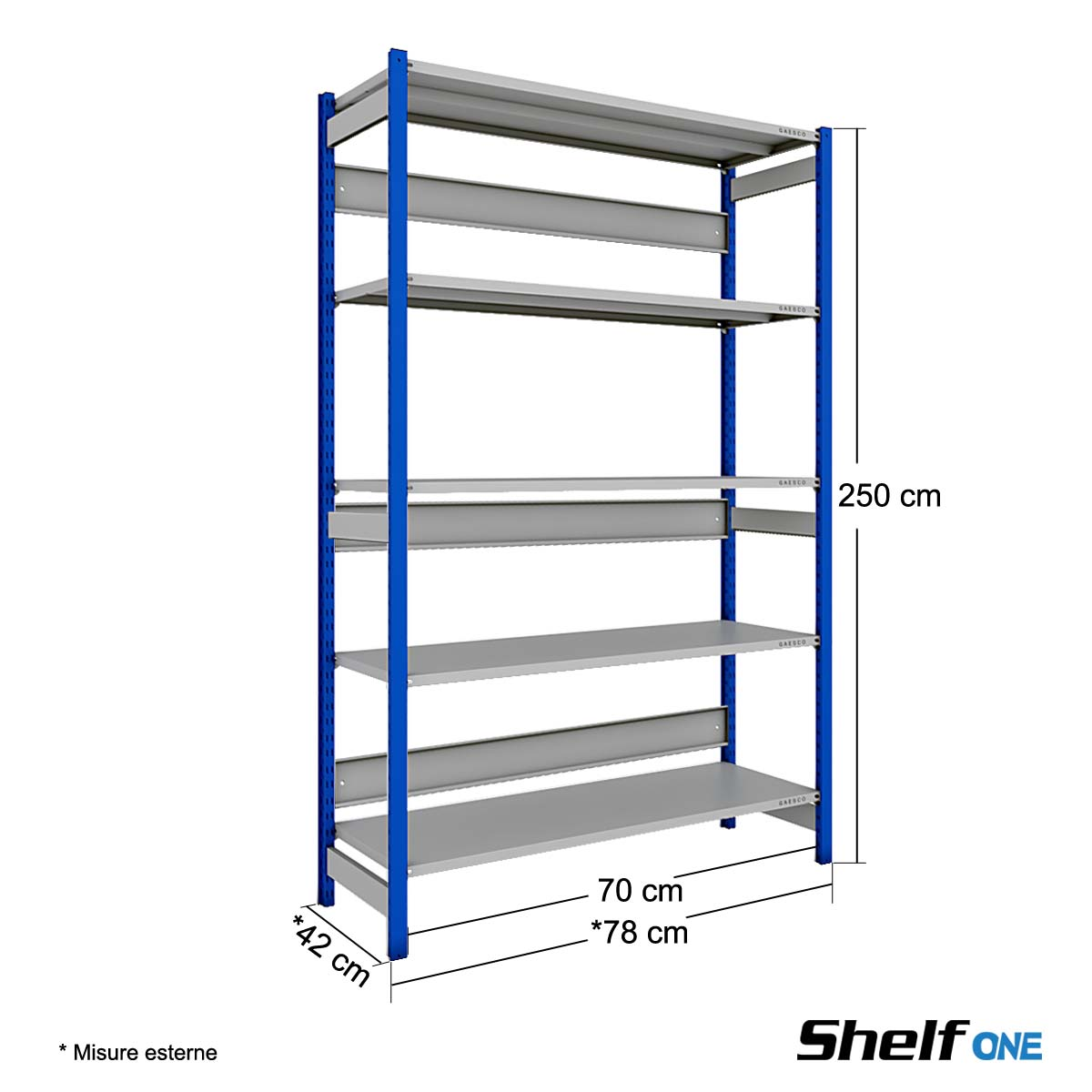 Scaffali a gancio con 5 ripiani Shelf One / cm. L.70xP.40xH.250-BASE