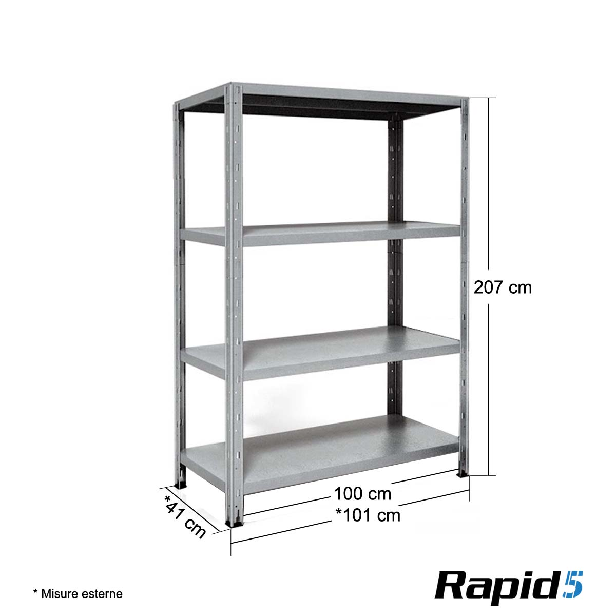 Scaffale Acciaio Rapid5 Zinc. 4 Rip.150KG - L.100xP.40xH.200 cm