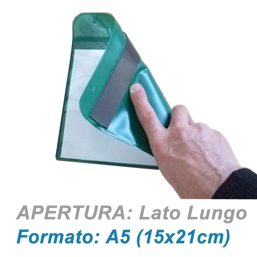 Tasca con striscia magnetica portadocumenti / lato Lungo Formato A5  (L.15xH.21)