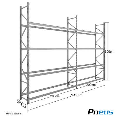 Scaffalatura portagomme 80 pneumatici / cm. L.415xP.50xH.300