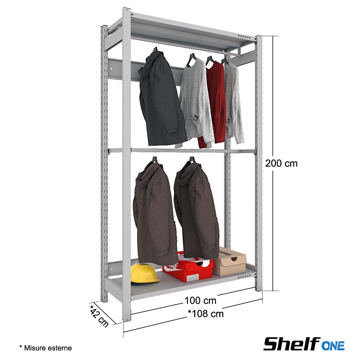 Scaffale per abbigliamento – Shelf One – 2 ripiani – cm. L.100XP.40xH.200