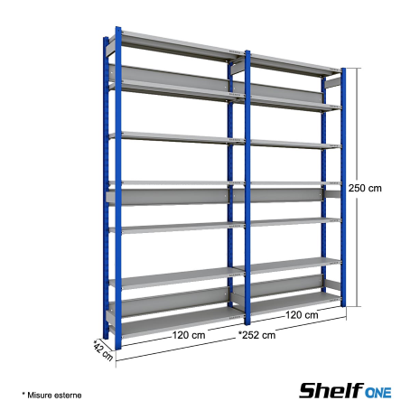 Scaffale ufficio 196 Faldoni - Shelf One - cm. L.250xP.40xH.250 (7 Ripiani)