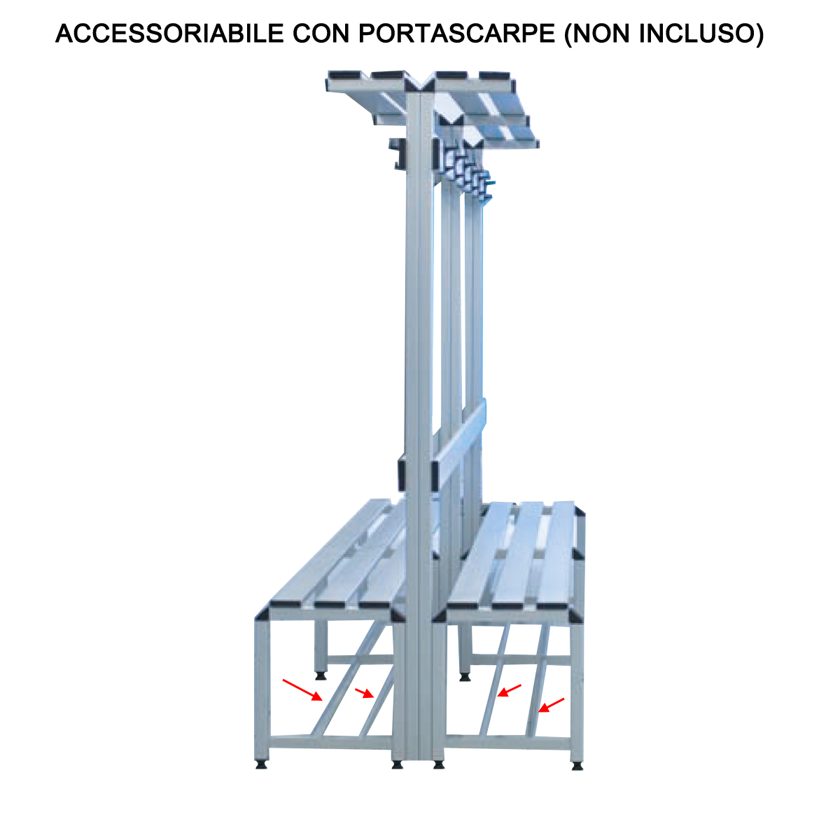 Panca spogliatoio in alluminio con alzata (doppia) cm. L.100