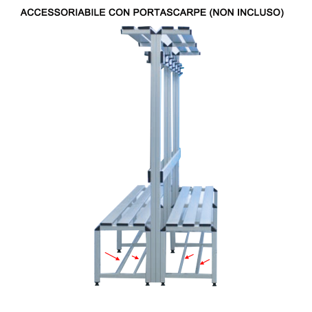 Panca spogliatoio in alluminio con alzata (doppia) cm. L.200