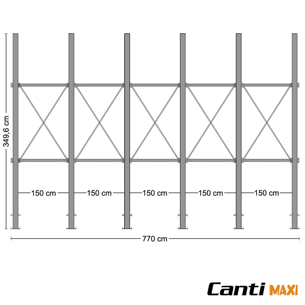 Cantilever 6 Colonne, 48 Bracci (970Kg)  / cm. H.350xP.100 / Lungh. 770 cm.