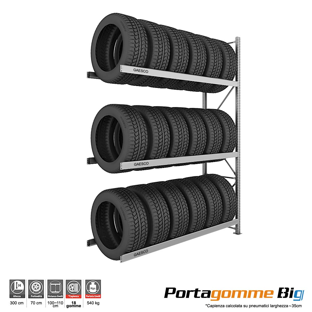 Scaffale Porta Gomme Big 3 livelli / cm. L.220xP.70xH.300-AGG
