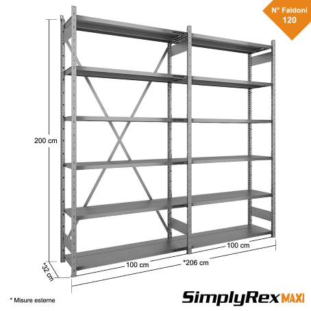 Scaffale per ufficio per 120 Faldoni (6 Rip.) - cm. L.200xP.30xH.200