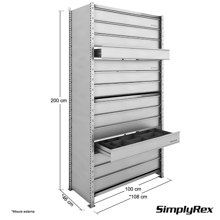 Scaffale con 14 cassetti estraibili - Simplyrex - cm L.100xP.40xH.200