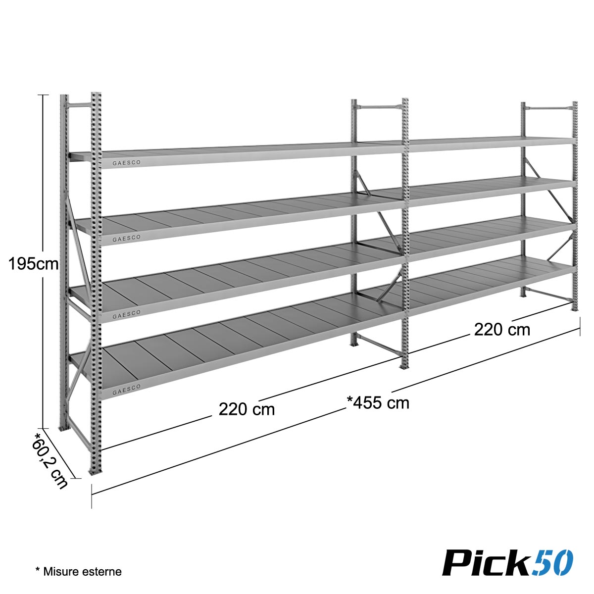 Scaffale Magazzino Robusto - cm. L.440xP.60xH.195 - Pick50