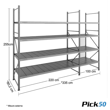 Scaffale Magazzino Robusto - cm. L.320xP.80xH.255 - Pick50