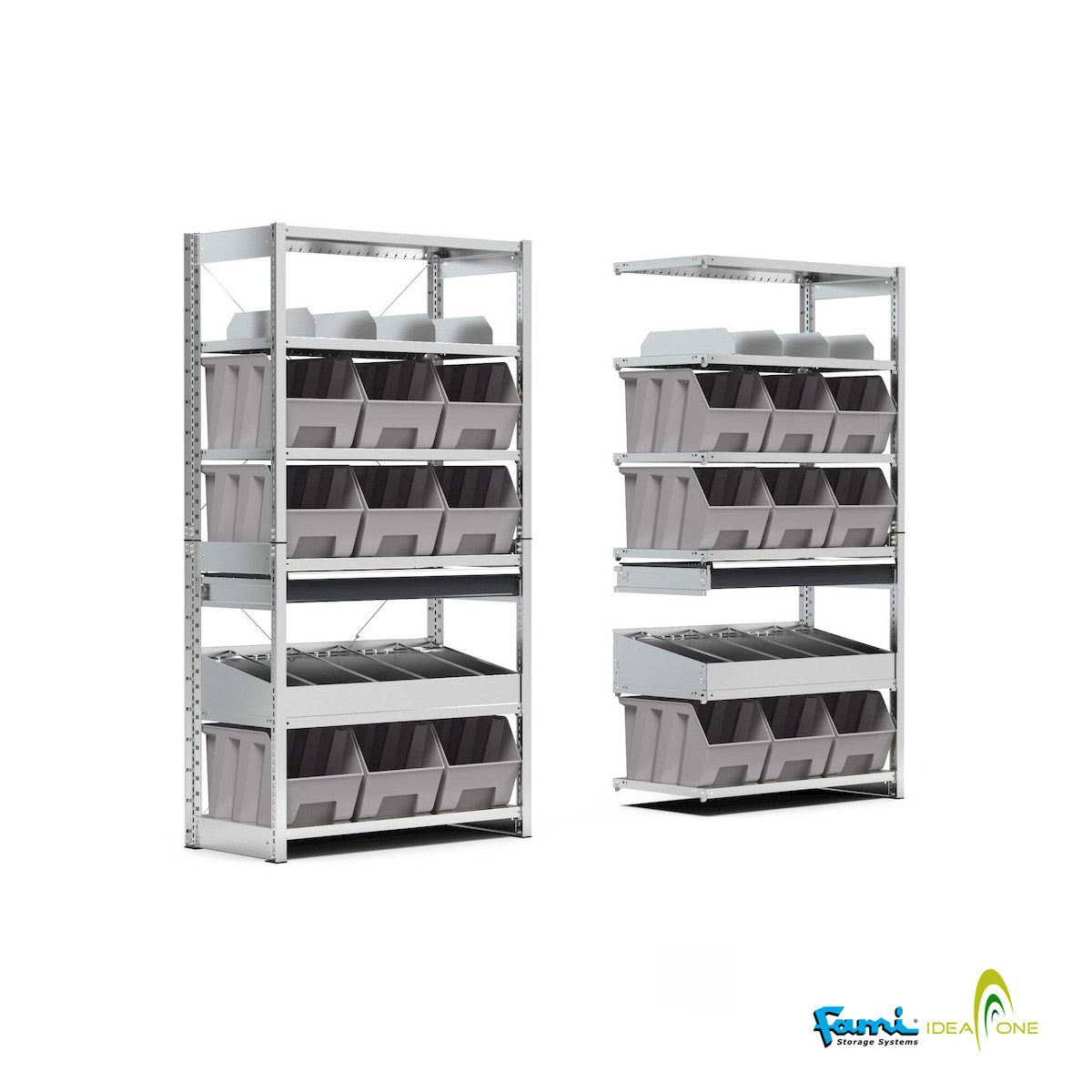 Scaffale porta minuterie a 6 ripiani / 9 contenitori mis. 4A5 / cm. L.100xP.50xH.200 (AGG.VO)