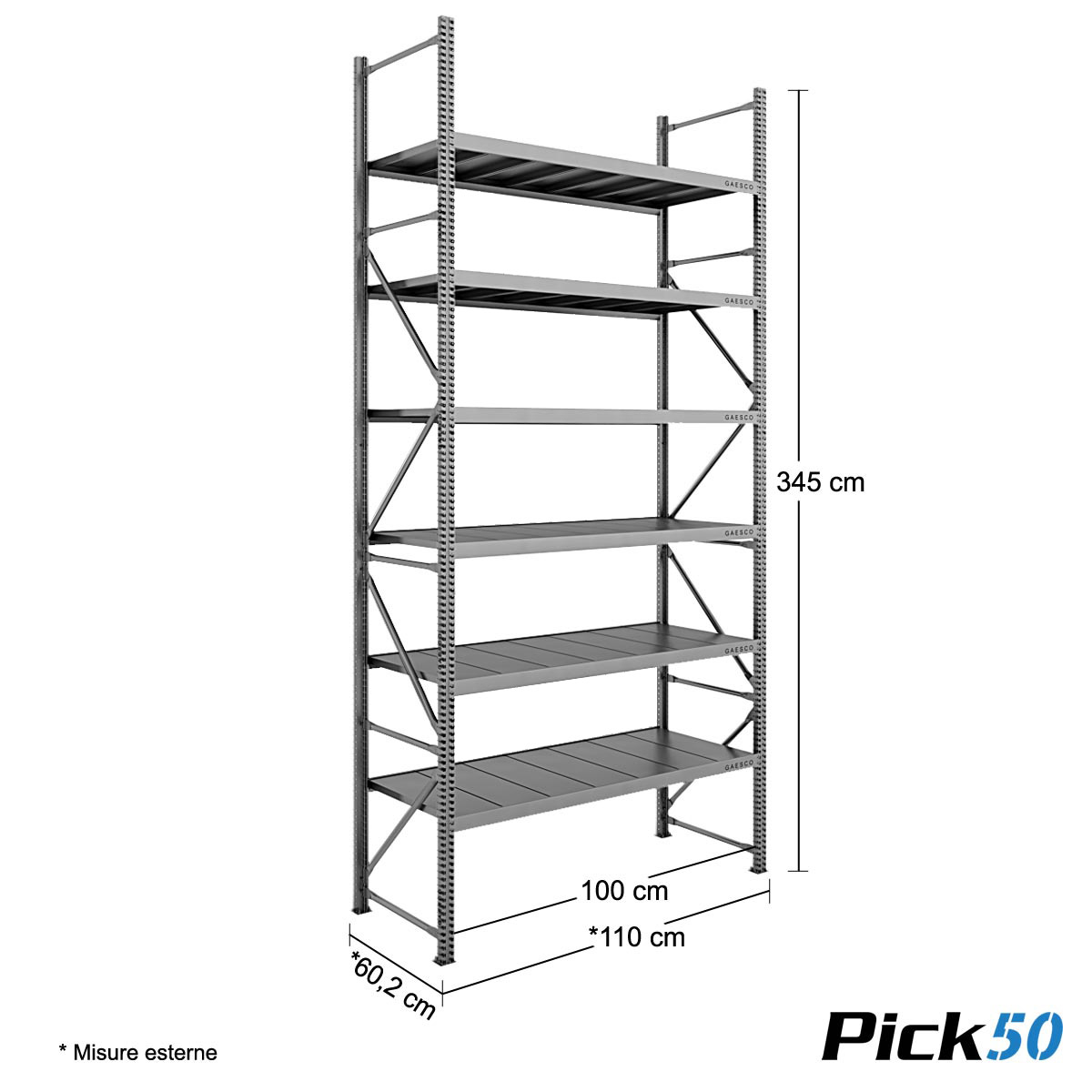 Scaffale Magazzino Robusto - cm. L.100xP.60xH.350 - Pick50