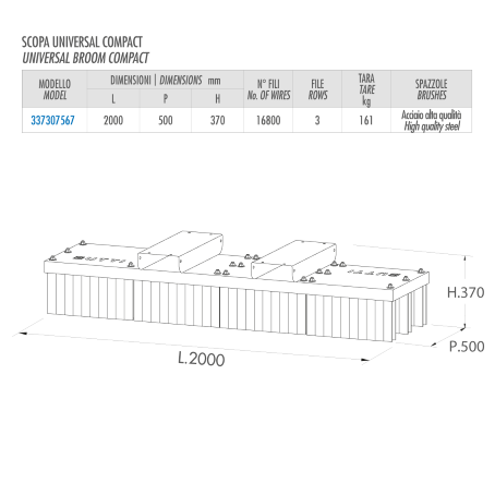 Scopa Muletto Universal Compact | 200 cm | 3 File in Acciaio