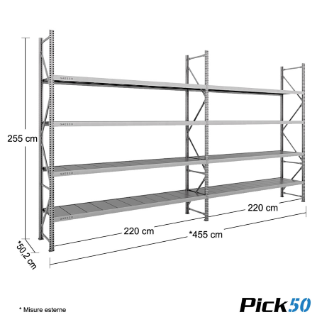 Scaffale Magazzino Robusto - cm. L.440xP.50xH.255 - Pick50