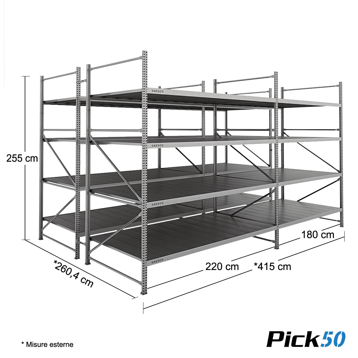 Scaffale Magazzino Robusto - cm. L.400xP.240xH.255 - Pick50