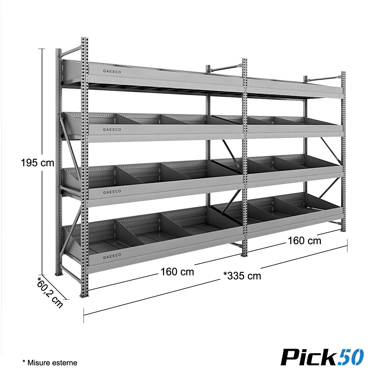 Scaffale portaminuterie –  Pick50 – cm.L.320XP.60xH.195
