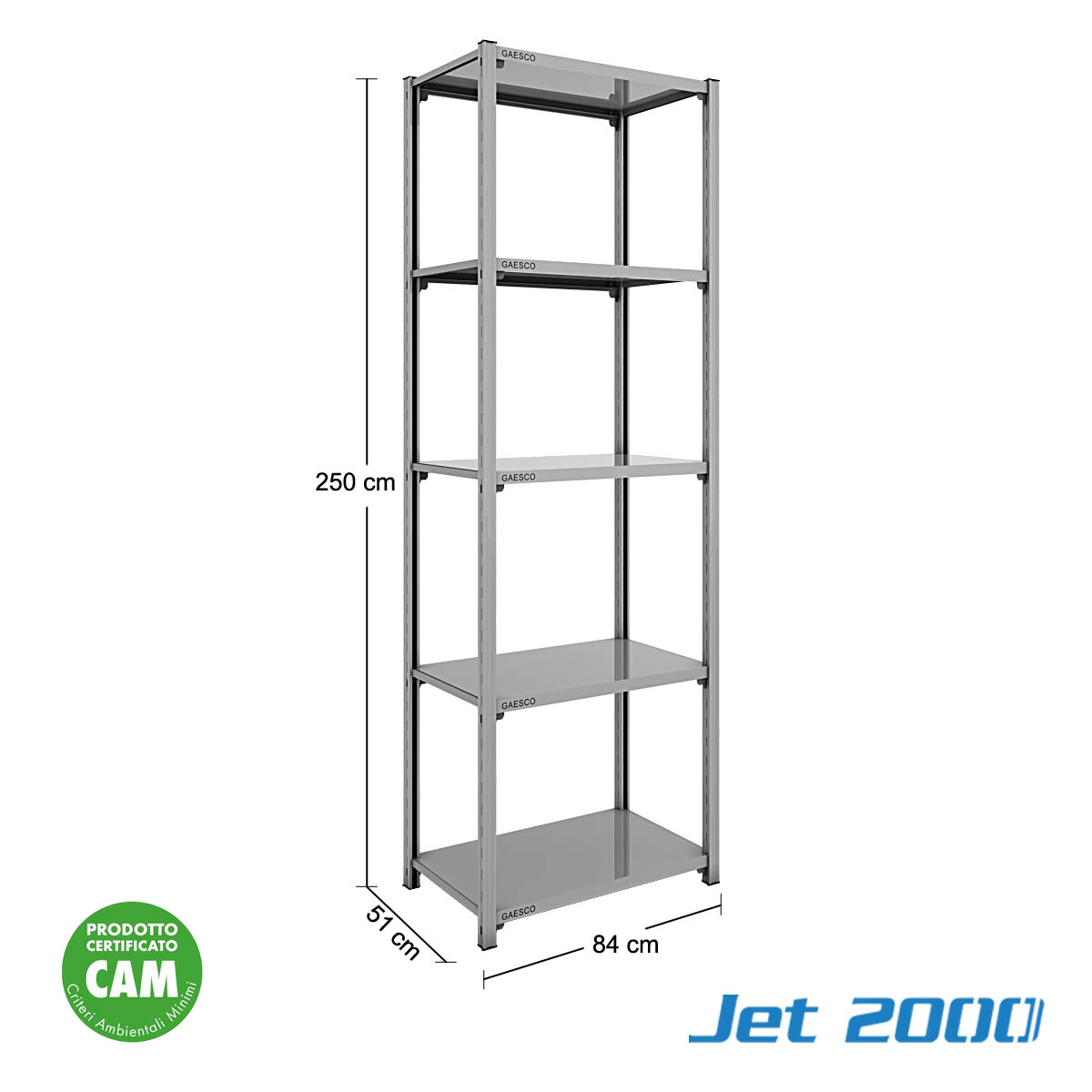 Scaffale a gancio 5 Ripiani JET2000 - cm. L.80xP.50xH.250
