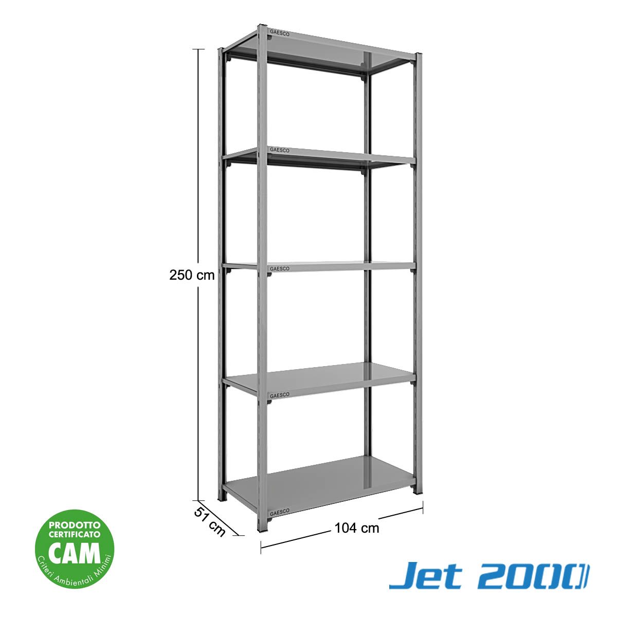 Scaffale a gancio 5 Ripiani JET2000 - cm. L.100xP.50xH.250