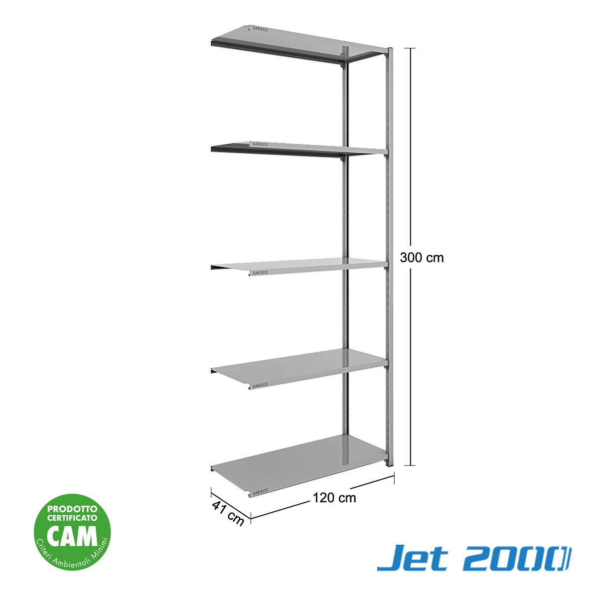 Scaffale a gancio 5 Ripiani JET2000 - cm. L.120xP.40xH.300-Agg.
