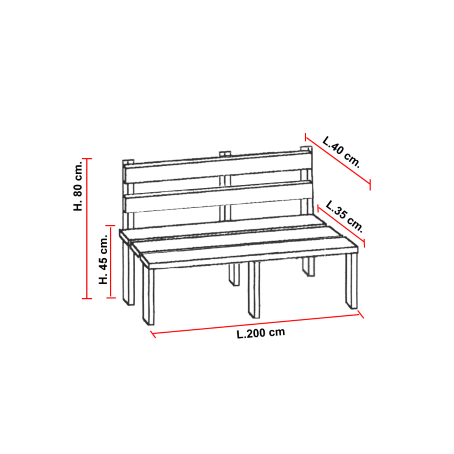 Panca spogliatoio in legno con schienale 6 posti cm. L.200