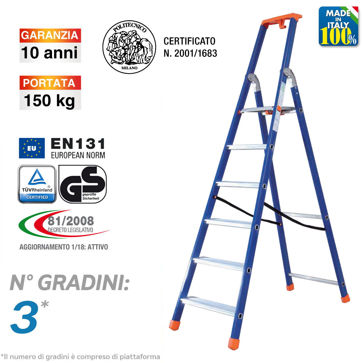 Scala lavoro professionale per uso intensivo / 3 gradini