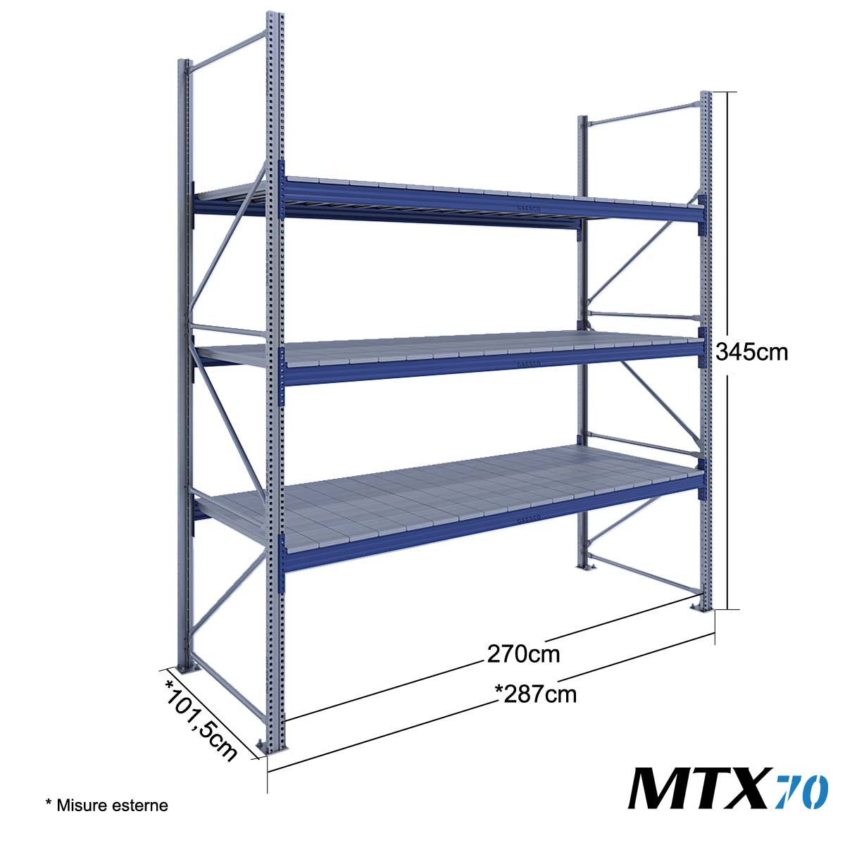 Scaffali con ripiano lungo MTX70 / cm. L.270xP.100xH.350-BASE