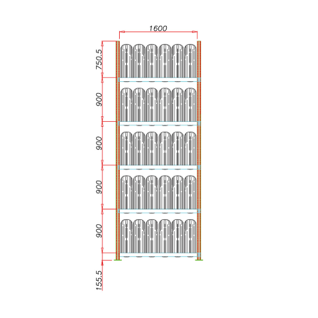 Scaffale Porta Gomme Big 5 livelli / cm. L.160xP.50xH.450-BASE